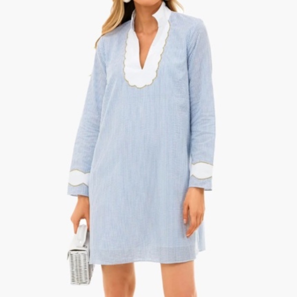 Sail to Sable Style Charade Blue Seersucker Gail Dress XS